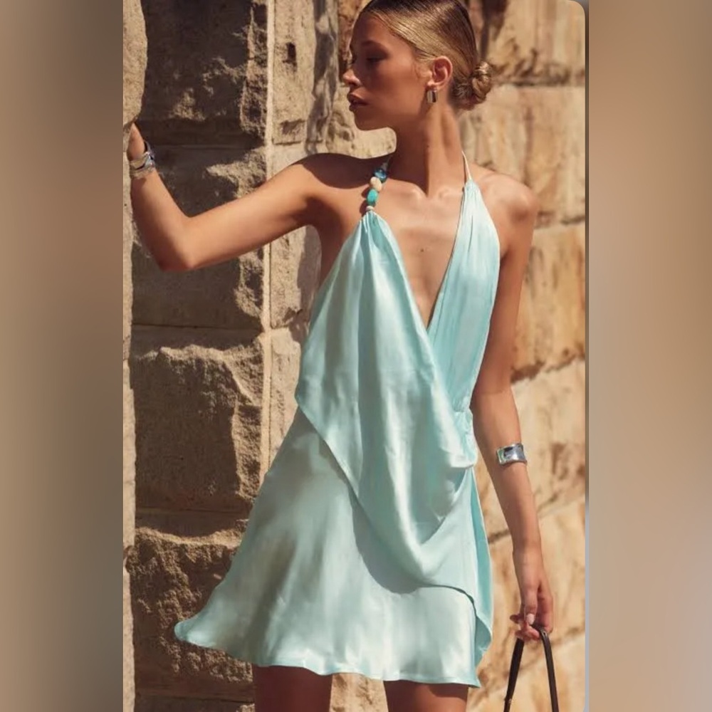 SNDYS mint green backless dress, gorgeous stone halter top. Size M. *Brand New*